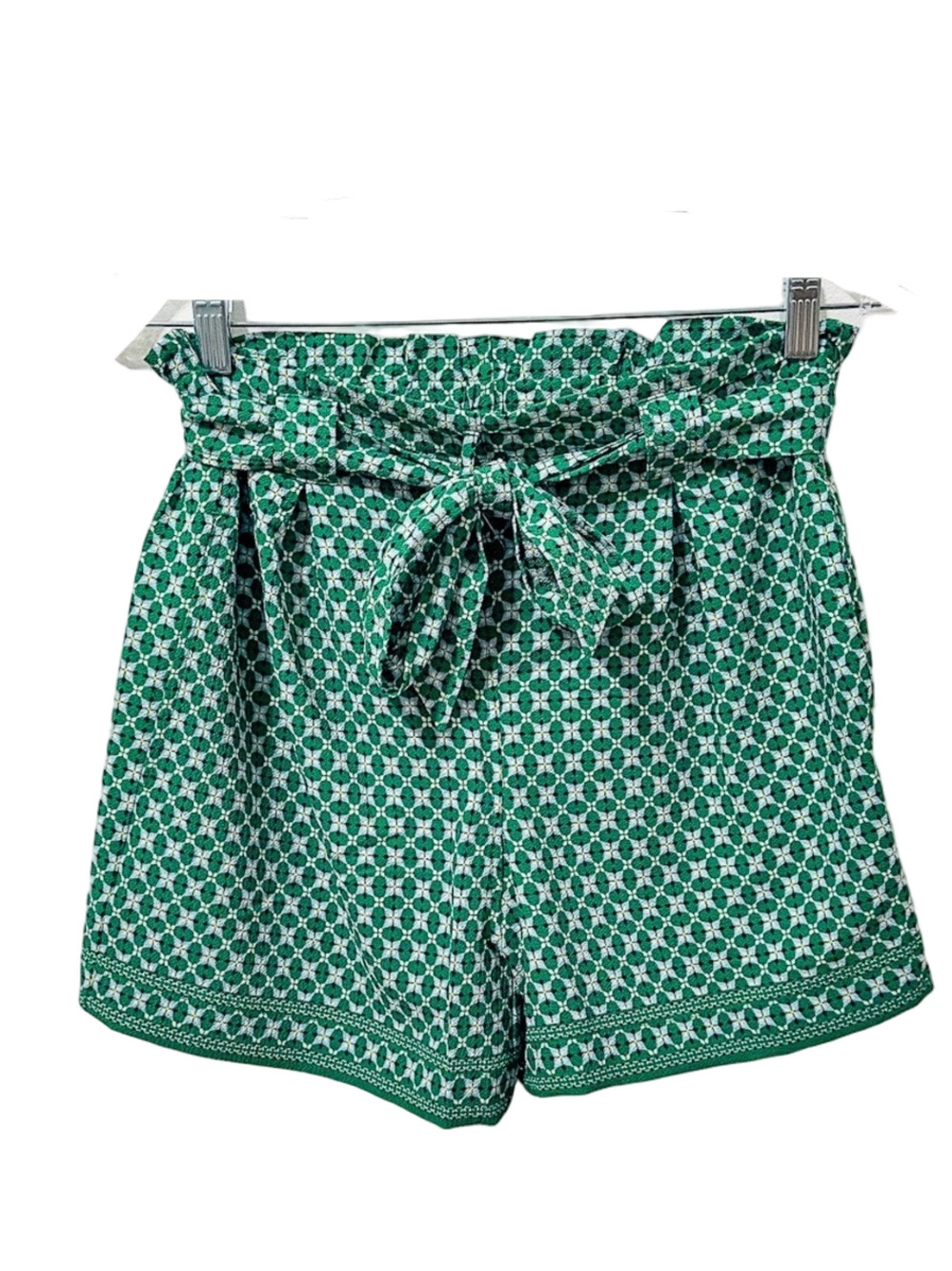 🎒Max Studio Green Patterned Tie-Waist Shorts size XS NWOT
